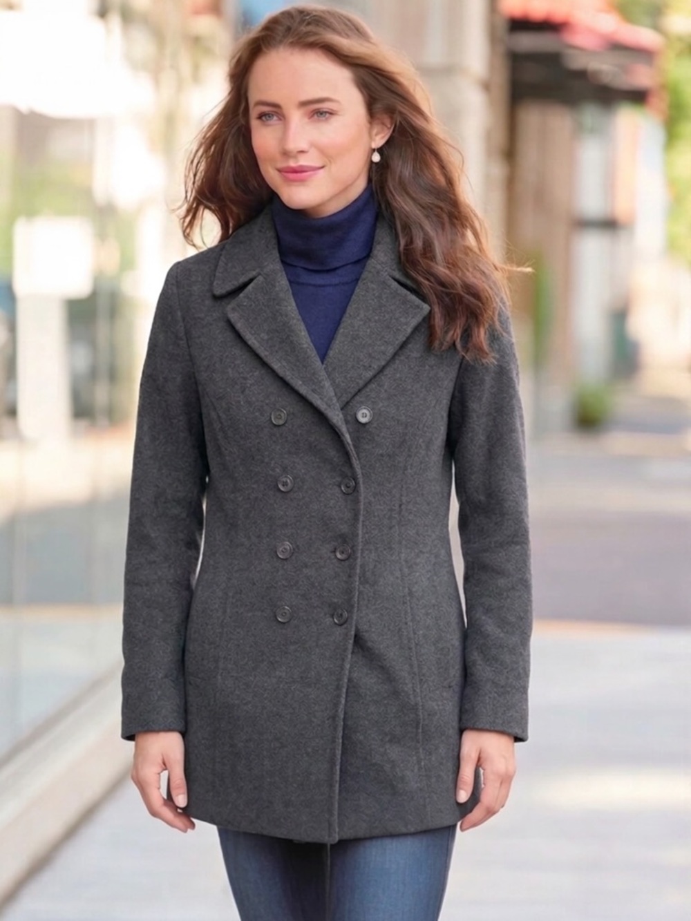 Kenneth Cole Reaction 100% Wool Gray Vintage Y2K Double-Breasted Coat Sz 4